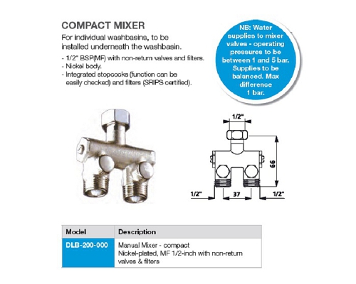 Mechline Manual Mixer - compact, nickel-plated, MF ½" non-return